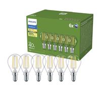 Philips UltraEfficient Bombilla LED, paquete de 6, P45, E14, 485 Lúmenes, 40 W, EyeComfort, Larga Duración, Luz Blanca Cálida 2700 K, Diseño Clásico, Bombilla Bajo Consumo Transparente