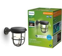 Philips Ultraeficiente: Aplique pared Exterior Radii Ultraefiencte, alimentación solar, 1.3W, 3000K, negro, sensor movimiento, resistente a intemperie IP44