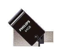 Philips USB Stick 64GB Dual Connector USB 3.1 y Micro USB Flash Drive para PC, portátil, Ordenador, (Android) Smartphone, Tablet Small Reads up to 25MB/s Black