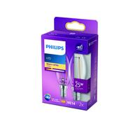Philips LED Classic Bombilla, 25 W, Vela Filamento E14, Transparente, Luz Blanca Cálida, No Regulable, Pack de 2 Unidades
