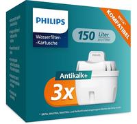 Philips Water Cartuchos de filtro de agua de repuesto Antical+, pack de 3 filtros, compatible con Brita, HASTA UN 50 % DE MAYOR REDUCCIÓN DE LA CAL