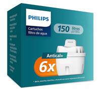 Philips Water Cartuchos de filtro de agua de repuesto SOFTENING+, pack de 6 filtros, compatible con Brita, HASTA UN 50% DE MAYOR REDUCCIÓN DE LA CAL