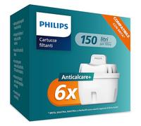 Philips Water Cartuchos de filtro de agua de repuesto SOFTENING+, pack de 6 filtros, compatible con Brita, HASTA UN 50% DE MAYOR REDUCCIÓN DE LA CAL