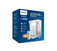 Filtro de agua instantáneo Philips Water, 3 cartuchos de filtro de repuesto Filtración Avanzada, 3 l de capacidad, flujo rápido de 1 l/min, recargable por USB-C