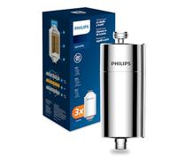 Filtro de ducha en línea Philips Water + 3 cartuchos, filtración hasta 50 000 L, CROMADO, reduce cloro hasta 99%, fácil de instalar, apto para mangueras y grifos estándar