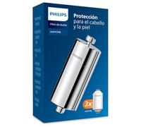 Filtro de ducha en línea Philips Water + 3 cartuchos, filtración hasta 50 000 L, CROMADO, reduce cloro hasta 99%, fácil de instalar, apto para mangueras y grifos estándar