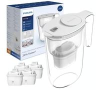 Filtro de jarra Philips +4 cartuchos de filtro de repuesto Micro X-Clean, flujo rápido, blanco, 2,6 litros, temporizador electrónico