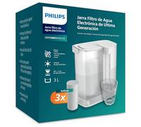 Philips Water Filtro instantáneo de agua, 3 cartuchos de filtro de repuesto SOFTENING+, Hasta un 50% Mas de Reduccion de Cal, Capacidad de 3 Litros, Flujo Rápido de 1 l/min, Recargable Mediante USB-C