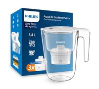 Philips Water Jarra Filtro de agua gran capacidad XL + 3 cartuchos de repuesto, Filtración Avanzada, flujo rápido, temporizador electrónico, BLANCO, capacidad 3,4 L