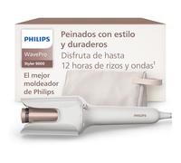 Philips WavePro Styler 9000 - con Tecnología SenseIQ y cilindro ajustable para ondas y rizos, moldeado 360º para crear estilos duraderos, blanco seda, con funda, modelo BHB968/10