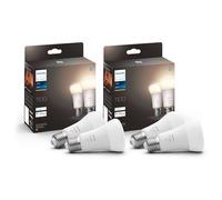 PhilipsHueWhite E27-Bombillas inteligentes LED,Pack x4un,1055lm,luz blanca cálida,regulable,controlable mediante aplicación,compatible con Amazon Alexa(Echo, Echo Dot)[Clase eficiencia energética F]