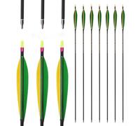 PHILOCS 12 Pz ID 6,2 mm Etiqueta Dorada Flechas de Caza, Spine 600 Flecha de Tiro con Arco, 6 Inch Verde Amarillo Forma de Lanzadera Plumas de Pavo