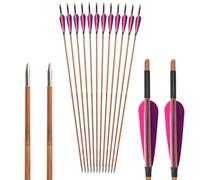 PHILOCS 12 pz OD 7 mm Flechas de Bambú Pluma de Pavo Rosa Púrpura de 4 Inch, Longitud del astil 33" para Tiro con Arco Práctica Caza