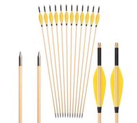 PHILOCS 12 pz OD 8 mm Flecha de Madera de Cedro con Pluma de Pavo Amarilla Longitud del astil 33" para Tiro con Arco Práctica Caza