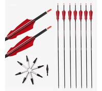 PHILOCS 12 pz Rojo Barbed Plumas Flechas de Caza ID 6,2 mm Spine 350 Flecha de Carbono-Puro, para Tiro con Arco