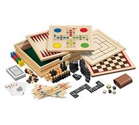 Philos Wooden Game Compendium - 8-in-1 Games Set - 23cm - Chess, Backgammon, Draughts, Nine Men's Morris, Ludo, Pick up Sticks, Dominoes, Playing Cards - Games for Kids and Adults