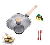 Philosophyw/Gloryboom Non-Stick Egg Frying Pan, 4 Holes Skillet with Handle, Multifunctional, Wooden Handle Medical Stone Omelet Non-Stick Cookware Breakfast Frying Pan for Home (Black(Cover))