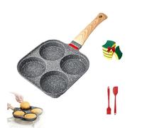 Philosophyw/Gloryboom Non-Stick Egg Frying Pan, 4 Holes Skillet with Handle, Multifunctional, Wooden Handle Medical Stone Omelet Non-Stick Cookware Breakfast Frying Pan for Home (Black)