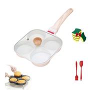 Philosophyw/Gloryboom Non-Stick Egg Frying Pan, 4 Holes Skillet with Handle, Multifunctional, Wooden Handle Medical Stone Omelet Non-Stick Cookware Breakfast Frying Pan for Home (White(Cover))
