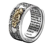 PHILSP Anillo de Feng Shui Mantra Feng Shui Mantra, anillo de protección de riqueza, amuleto de la suerte, anillo ajustable, joyería budista, negro, Metal, Sin piedras preciosas