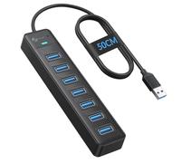 PHIXERO Hub USB de 7 puertos, adaptador multipuerto de cable de 1.6 pies de largo, compatible con todos los dispositivos USB 3.0/2.0/1.1