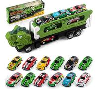 Phlognfy 2 en 1 Transporte Dinosaurios con 12 Coches de Juguete de hojalata, Circuito de Carreras de Dinosaurios, Juguete para niños de 3, 4, 5, 6 y 7 años