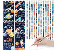 Phlognfy Fiesta Cumpleaños Infantil Espacio, Set Material Escolar Infantil Espacio con 8 Blocs Notas Espiral + 12 Lápices Dibujos Animados, para Regalos Niños Niñas Empezar Curso Escolar
