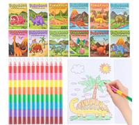 Phlognfy Juego Libros Colorear Dinosaurios, 12 Libros Colorear Niños + 12 Lápices Cera Apilables (8 colores en 1), Regalos Fiestas Dinosaurios, para Niñas Niños Dinosa Regalos Cumpleaños Infantiles
