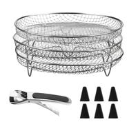 PHMING 3 Piezas Rejilla Air Fryer, Acero Inoxidable Rejilla para Freidora de Aire, Apilable Rejilla Freidora Aire, con Patas de Silicona y Clips Anti-Escaldaduras, para Freidora Aire, Horno