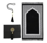 PHMING Alfombra de Oración Musulmana, Portátil Alfombra Rezo Islam, Plegable Tapete Rezar para Hombres y Mujeres Negro, con Bolso Almacenamiento y Rosario, para Conmemoración Ramadán, Bodas, Viajes