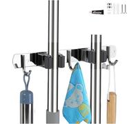 PHMING Colgador Escobas y Fregonas de Acero Inoxidable, Soporte Escobas Pared con 3 Soportes y 2 Ganchos, Colgador Escoba Autoadhesivo, Accesorios Completos, para Cocina, Baño y Jardín