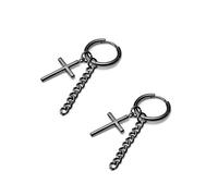 PHNIBIRD Aros Pendientes Cruz Negros Pendientes Colgantes con Cadena Hipoaalergénicos Pendiente de Plata de Ley 925 Gótico Joyas Guapo y Sencillo Unisex Regalos para Novios