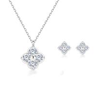 PHNIBIRD Conjunto Collar Y Pendientes Plata De Trébol De Cuatro Hojas Zircone Incrustada Regalo Cumpleaños Mujer