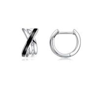 PHNIBIRD Plata Pendientes Hombre Negro de Forma X Pendientes Hipoalergenicos Unisex Aptos Tanto para Hombres Como para Mujeres Uso Diario Estilo Minimalista Joyería