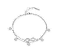 PHNIBIRD Tobillera Pulsera Plata para Mujer Doble Cadena Infinito con Zirconita Verano Descalzo Playa Cadena de Pie Ajustable 22+5 cm Joyas Regalo para Mujer