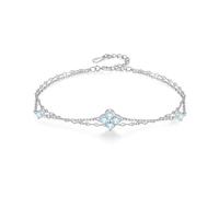 PHNIBIRD Trebol 4 Hojas Pulsera de Plata Mujer 925 Ley con La Piedra Natal de Marzo Exquisito y Romántico Joyas 19Cm Ajustable Regalo para Mujer