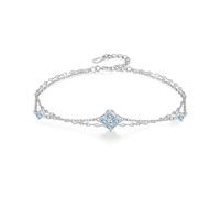 PHNIBIRD Trebol 4 Hojas Pulsera Mujer con Topacio Azul La Piedra Natal de Noviembre 19Cm Ajustable Accesorios de Moda Uso Diario Regalos para Mujer