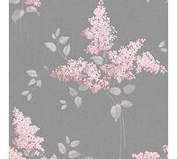 Phoebe Belgravia 59001 - Papel pintado, diseño floral, color rosa y gris