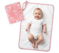 PHOEBUS BABY - Cambiador portátil para bebé, impermeable, compacto, con correa para la muñeca, cambiador de viaje lavable para bolsa de pañales, regalos para baby shower de PHOEBUS BABY (flores rosas)