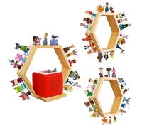 PHOENANCEE Estante Hexagonal MagnéTico para Toniebox, Estantes De Pared para Guardar Y Exhibir Figuras, Estante para NiñOs, HabitacióN Infantil, Sala De Estar(Madera Natural)