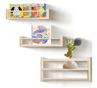PHOENANCEE Estantes Flotantes para La HabitacióN De Los NiñOs para La Pared, Estante para Libros Infantiles con DiseñO De Cuentas De Madera, Madera De Pino Maciza, Juego De 3, 40 Cm (Madera Natural)