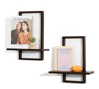 PHOENANCEE Marco De Roble, Estantes Flotantes para Pared, EstanteríA Cuadrada para Sala De Estar, Dormitorio, L S, Juego De 2, Nogal