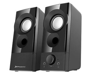 Phoenix - Altavoces de Ordenador 6W RMS 2.0, Conexión Jack 3,5 mm y Cable USB de Alimentación, Puerto para Micrófono y Auriculares