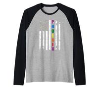Phoenix Arizona LGBTQ Gay Pride Month American Flag Rainbow Camiseta Manga Raglan