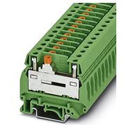 PHOENIX CONTACT UGSK/S GN + GS - Abrazadera de barra deslizante con barra deslizante, 500 V, 41 A, conexión roscada, 2 conexiones, 20-8 AWG, 8,2 mm de ancho, verde, 50 unidades