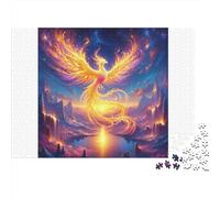 Phoenix Fire Bird 100% Recycled Cardboard Golden Glow Phoenix 1000Pc Jigsaw for Adults & Kids Unique Beautifully Illustrated 38x26cm/1000pcs