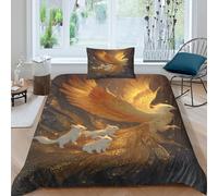 Phoenix Flying in The Sky, Three Little White FBueyes Funda De Edredón 3D,Juego De Cama De,y Fundas De Almohada Suave Transpirable Microfibra,3 Piezas para Niñas Y Niños Single(135x200cm)