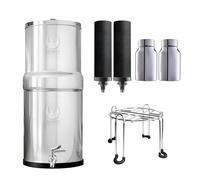 Phoenix Gravity Filtro de agua de acero inoxidable alimentado por gravedad de 8 L con 2 elementos de reducción de fluoruro postreat y cartuchos de carbono con soporte de acero inoxidable y grifo de