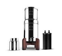 Phoenix Gravity - Sistema de filtración de agua de encimera de 6 litros, certificado por NSF, fabricado en acero inoxidable AISI 304, con 2 cartuchos Smart Carbon y POSTreat, y un soporte de madera