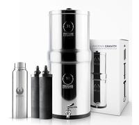 Phoenix Gravity Filtro de agua potable de acero inoxidable alimentado por gravedad de 8 litros con 2 cartuchos de filtro de agua de carbono Phoenix, grifo de acero inoxidable.